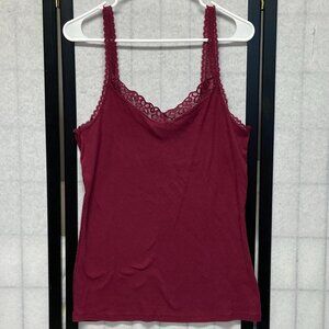 Maurices XL Maroon Lace Edged Camisole V Neck Stretch Knit Spaghetti Strap Top